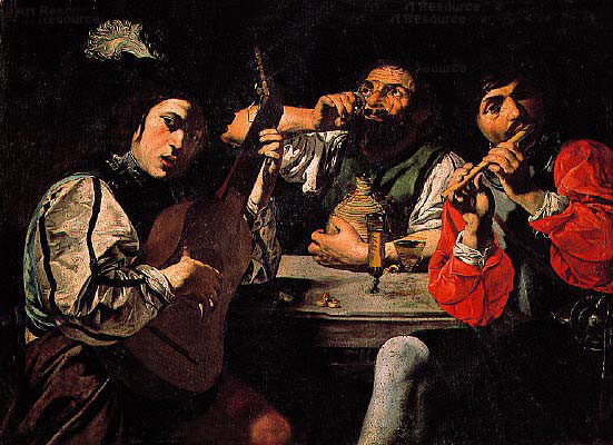Musicians and Man Drinking